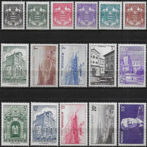 1941-43 Monaco Views and Arms 16v. MNH Unificato n. 249-64
