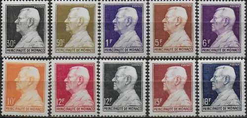 1948-49 Monaco Louis II 10v. MNH Unificato n. 302-06A