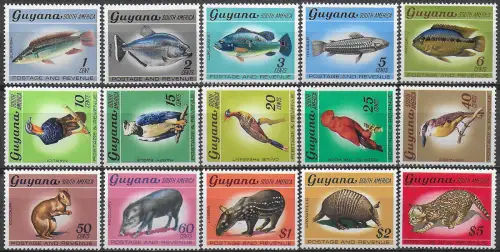 1969-71 Guyana wildlife 15v. Wmk 106 vinyl rubber MNH SG n. 485-99