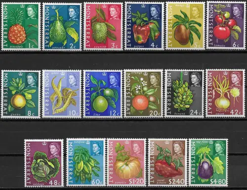 1965 Montserrat Fruit or vegetables 17v. MNH SG n. 160-76