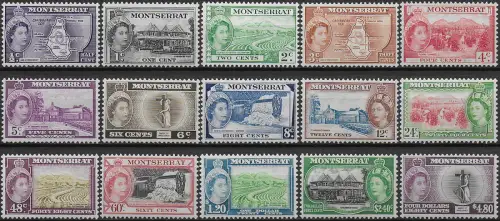 1953-62 Montserrat Elizabeth II 15v. MNH SG n. 136a-49