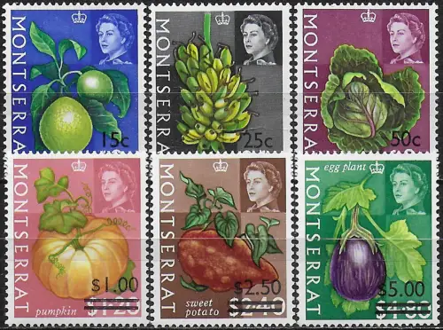 1968 Montserrat Fruit or vegetables optd 6v. MNH SG n. 194-99