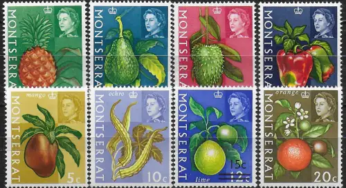 1969-70 Montserrat Fruit wmk sydewais PVA 8v. MNH SG n. 213a-20a