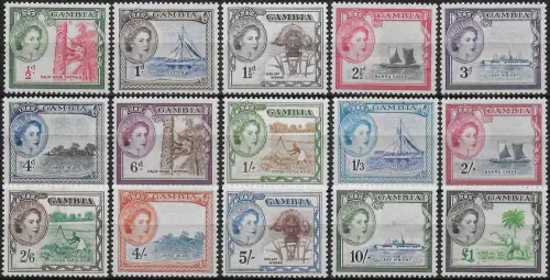 1953-59 Gambia Elizabeth II 15v. MNH SG n. 171-85