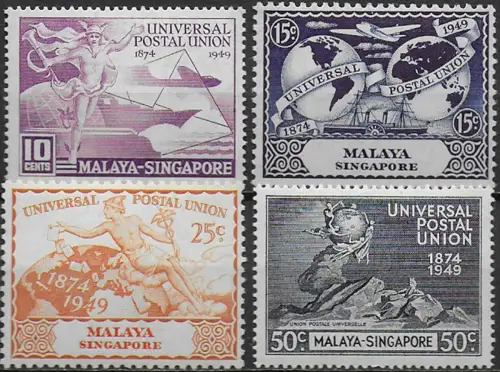 1949 Singapore UPU 75th Anniversary 4v. MNH SG n. 33-36