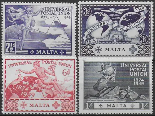 1949 Malta UPU 75th Anniversary 4v. MNH SG n. 251-54