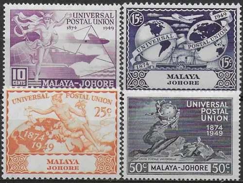 1949 Johore UPU 75th Anniversary 4v. MNH SG n. 148-51