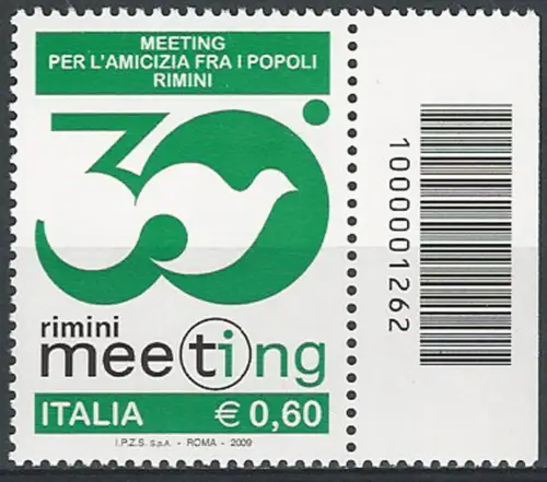 2009 Italia Amicizia tra i popoli barcode MNH Unificato n. 3166cb