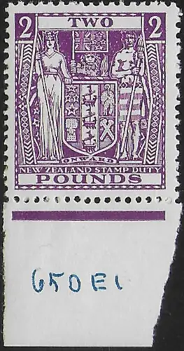 1952 New Zealand fiscal stamps £2 bright purple bf MNH SG n. F206w