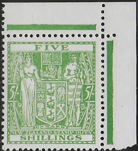 1950 New Zealand fiscal stamps 5s. green af MNH SG n. F195w