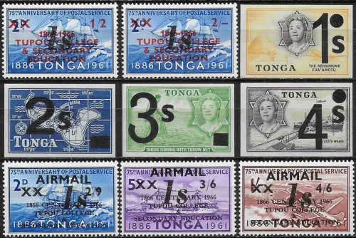 1969 Tonga Emergency Provisional 9v. MNH SG n. 271-79