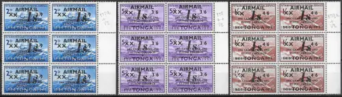 1969 Tonga Emergency Provisional block of 6 variety MNH SG n. 277-79a+b