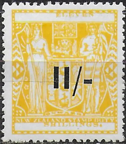 1942 New Zealand fiscal stamps 11/- on 11s. yellow MNH SG n. F215 (Copia)