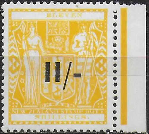 1942 New Zealand fiscal stamps 11/- on 11s. yellow bf MNH SG n. F215