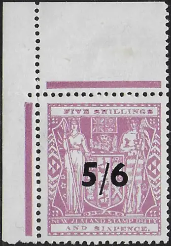 1944 New Zealand fiscal stamps 5/6 on 5s.6d. lilac af MNH SG n. F214