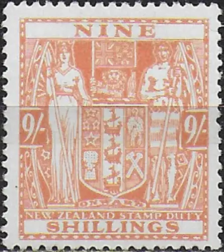 1946 New Zealand fiscal stamps 9s. brown-orange MH SG n. F200