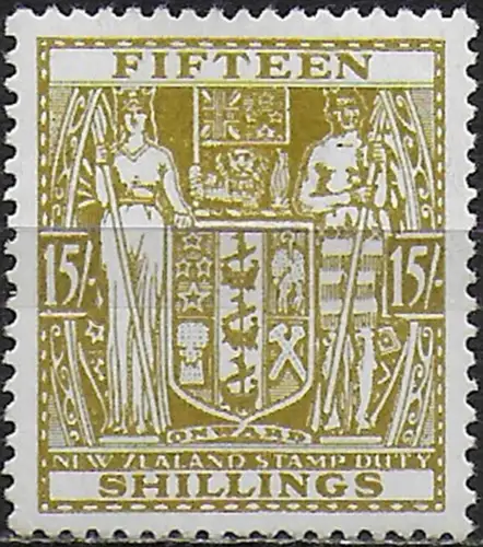 1950 New Zealand fiscal stamps 15s. sage-green MLH SG n. F202
