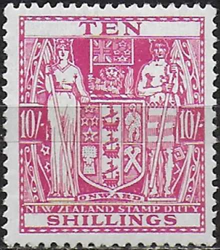 1940 New Zealand fiscal stamps 10s. carmune.lake MH SG n. F201