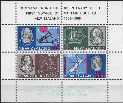 1969 New Zealand Captain Cook MS Plymout MNH SG n. 910p