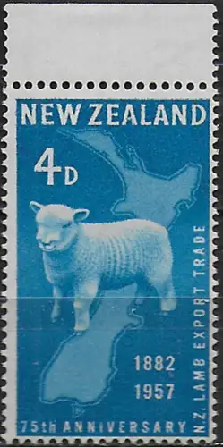 1957 New Zealand Lamb and Map 1v. variety MNH SG n. 758w
