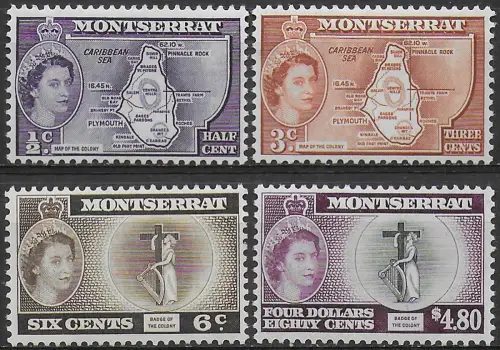 1958 Montserrat Elisabetta II 4v. Bardge of the Colony MNH SG n. 136b-149a