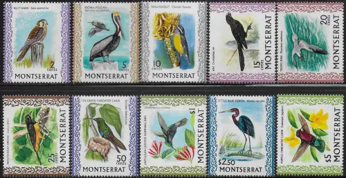 1971 Montserrat Birds 10v. glazed MNH SG n. 243a-54a
