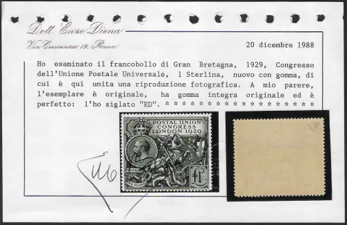 1929 Great Britain George V 9th UPU Congress £1 MNH SG n. 438