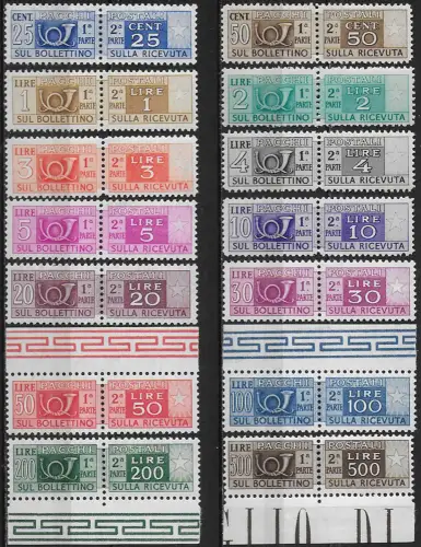 1946-51 Italia postal parcels stamps 14v. bc MNH Sassone n. 66-78+80