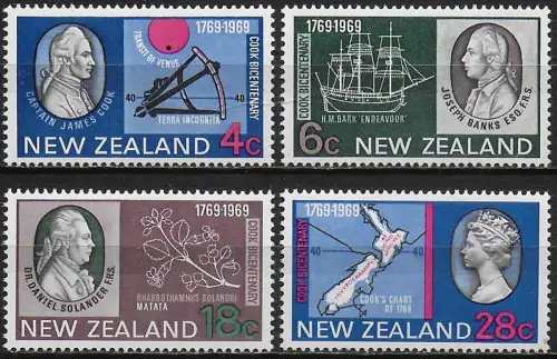 1969 New Zealand Captain Cook 4v. MNH SG n. 906-09