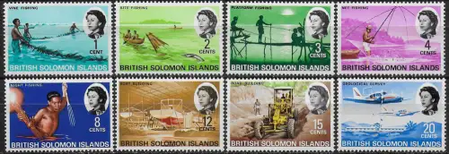 1971 British Solomon Eeconomic activities 8v. glazed MNH SG n. 166a-75a