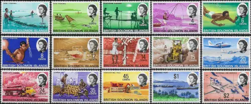 1968 British Solomon Eeconomic activities 15v. MNH SG n. 166-80