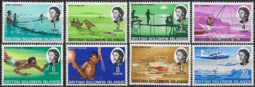 1968-71 British Solomon Eeconomic activities 8v. PVA gum MNH SG n. 166-72+175