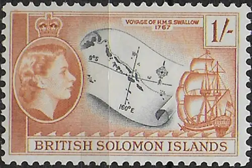 1961 British Solomon Islands 1s. slate and orange-brown MNH SG n. 91a
