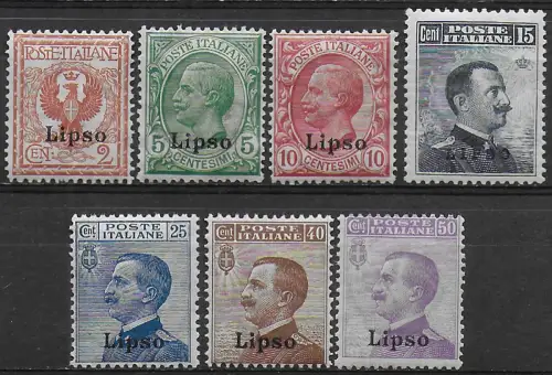 1912 Egeo Lipso ordinary mail 7v. dc MNH Sassone n. 1-7