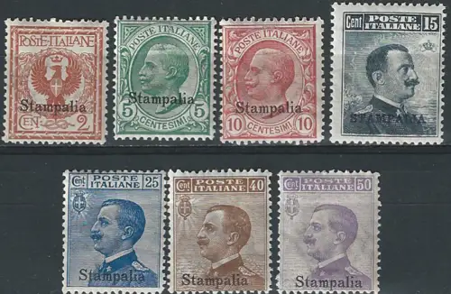 1912 Egeo Stampalia ordinary mail 7v. MNH Sassone n. 1-7