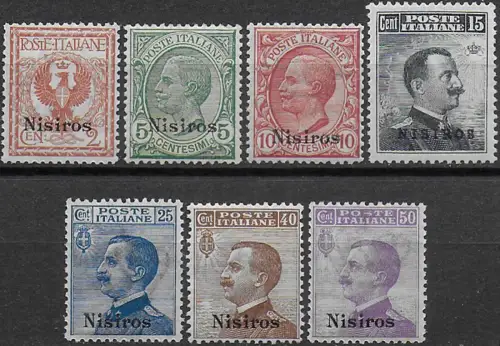 1912 Egeo Nisiro 7v. ordinary mail bc MNH Sassone n. 1-7