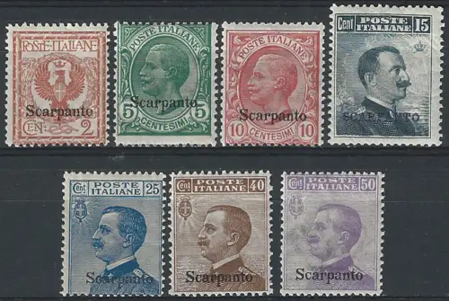 1912 Egeo Scarpanto ordinary mail 7v. MNH Sassone n. 1-7