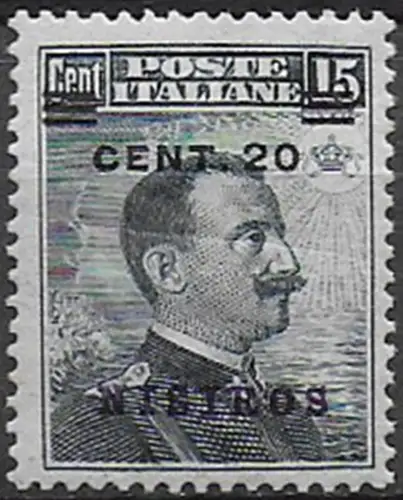 1916 Egeo Nisiro 20c. on 15c. bc MNH Sassone n. 8