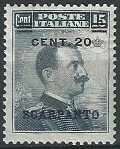 1916 Egeo Scarpanto 20c. on 15c. MNH Sassone n. 8