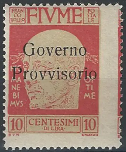 1921 Fiume Provisional government 10c. D'Annunzio varietà MNH Sassone n. 176