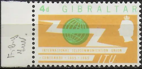 1965 Gibilterra ITU Centenary 4d. Wmk inverted MNH SG n. 180w