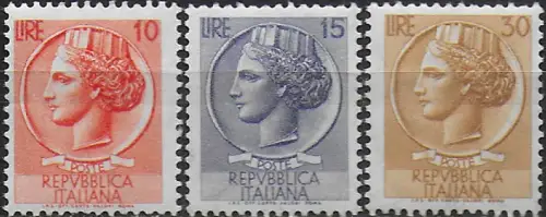 1963 Italia Turrita Wmk stars IV type v.m. number 3v. MNH Sassone n. B764II+B767II+B770II