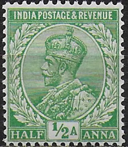 1911 India George V ½a. bright-green MNH SG n. 157