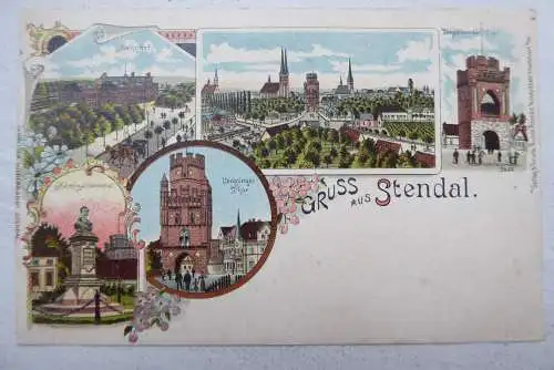 Litho-AK Stendal 5 Ansichten m. Bahnhof u. Stadttore