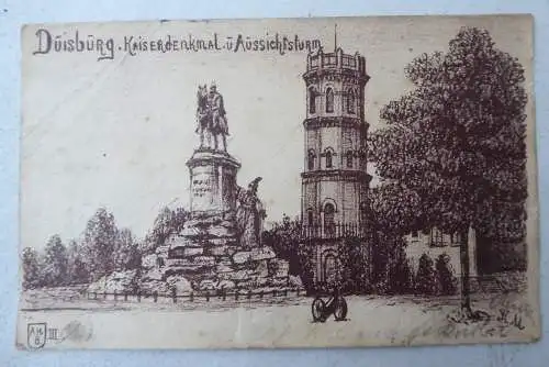 Künstler-AK Duisburg Kaiserdenkmal u. Aussichtsturm