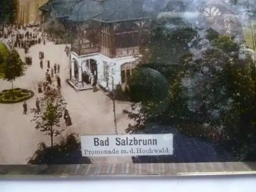 Bad Salzbrunn Promenade mit Hochwald Hinterglasbild m. Goldrand