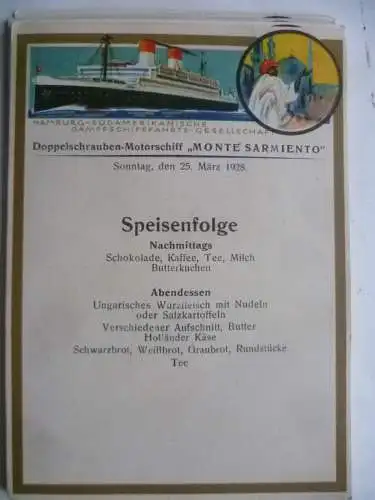 15 Speisekarten Monte Sarmiento Reise 1928 Frühjahr