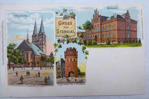 Litho-AK Stendal 2 Ansichten Breitestraße / Bürgerpark