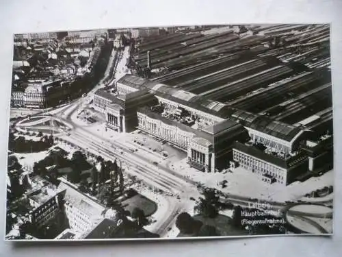 Foto-AK Luftbild Bahnhof Leipzig Trinks-Werbung