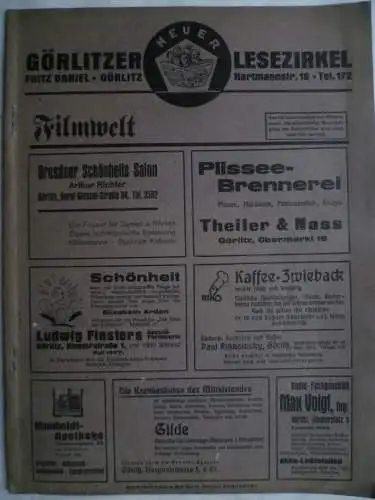 Görlitzer Lesezirkel Firmenwerbung Inhalt Filmwelt Nr. 9/1936